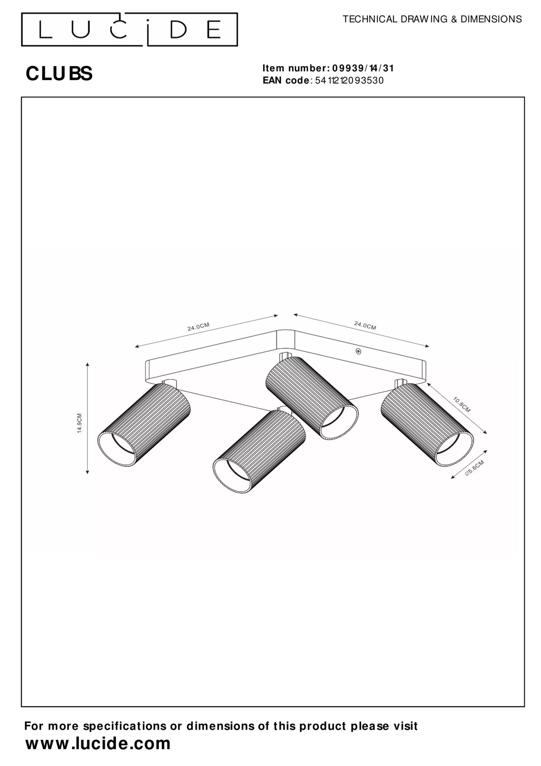 CLUBS - Plafondspot - 4xGU10 - Wit*Lucide Shop