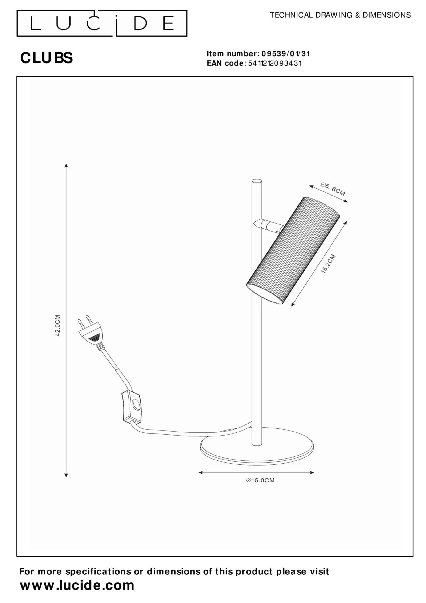 CLUBS - Tafellamp - 1xGU10 - Wit*Lucide Sale