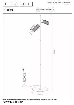 CLUBS - Vloerlamp - 2xGU10 - Zwart*Lucide Best Sale