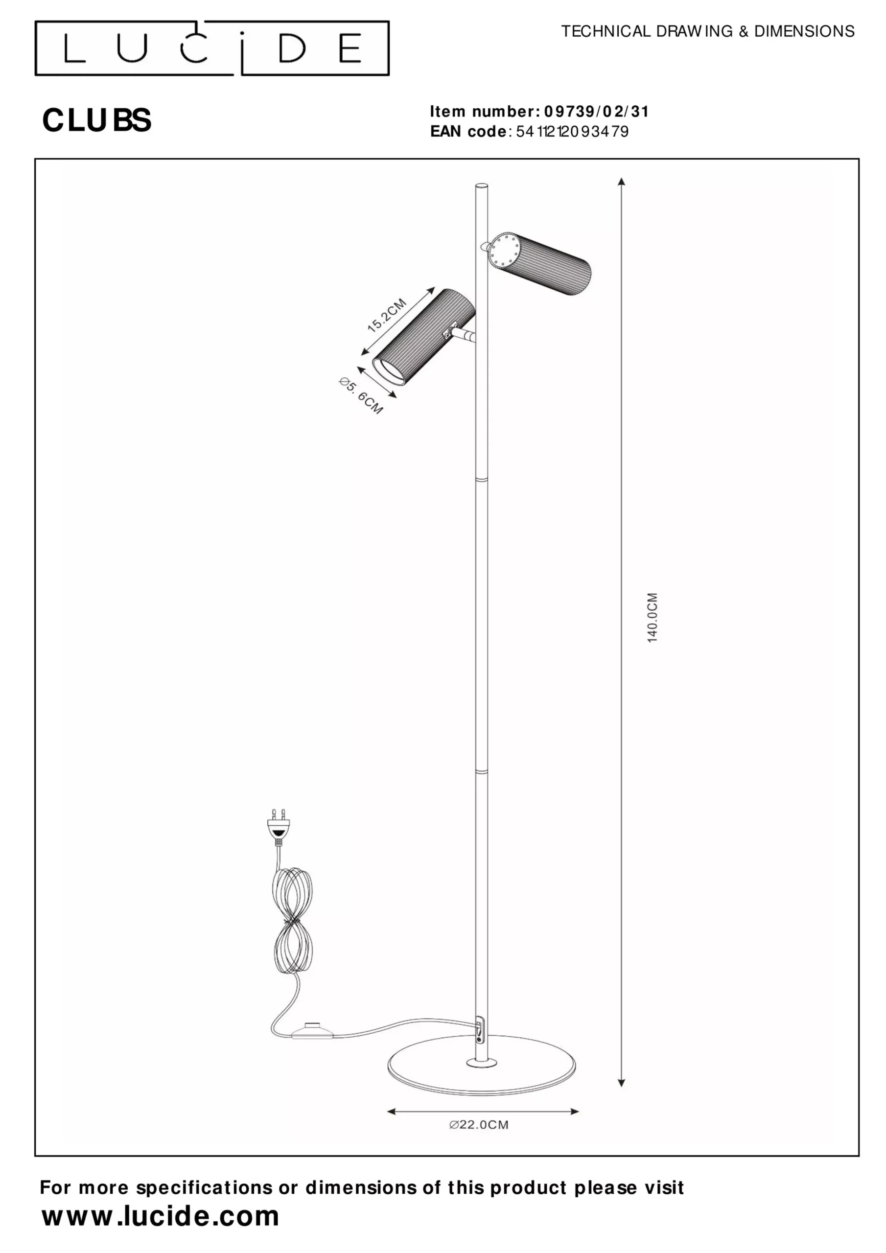 CLUBS - Vloerlamp - 2xGU10 - Wit*Lucide Cheap