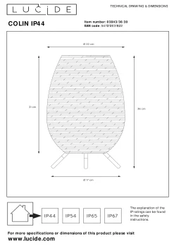 COLIN IP44 - Oplaadbare Tafellamp Binnen/Buiten - Accu/Batterij - LED 3 StepDim - 1x3W 3000K - IP44 - Zwart*Lucide Online