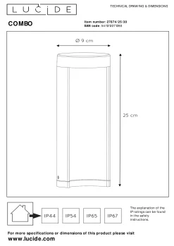 COMBO - Sokkellamp - Ø 9 cm - LED - 1x9W 3000K - IP54 - Zwart*Lucide Flash Sale
