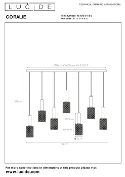 CORALIE - Hanglamp - 7xE27 - Mat Goud / Messing*Lucide Discount