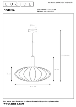CORINA - Hanglamp - Ø 50 cm - 1xE27 - Zwart*Lucide Flash Sale
