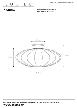 CORINA - Plafonnière - Ø 40 cm - 1xE27 - Zwart*Lucide Store