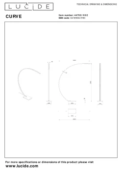 CURVE - Booglamp - LED Dimb. - 1x15W 2700K - Mat Goud / Messing*Lucide Best