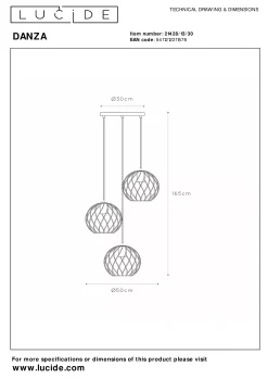DANZA - Hanglamp - Ø 50 cm - 3xE27 - Zwart*Lucide Flash Sale