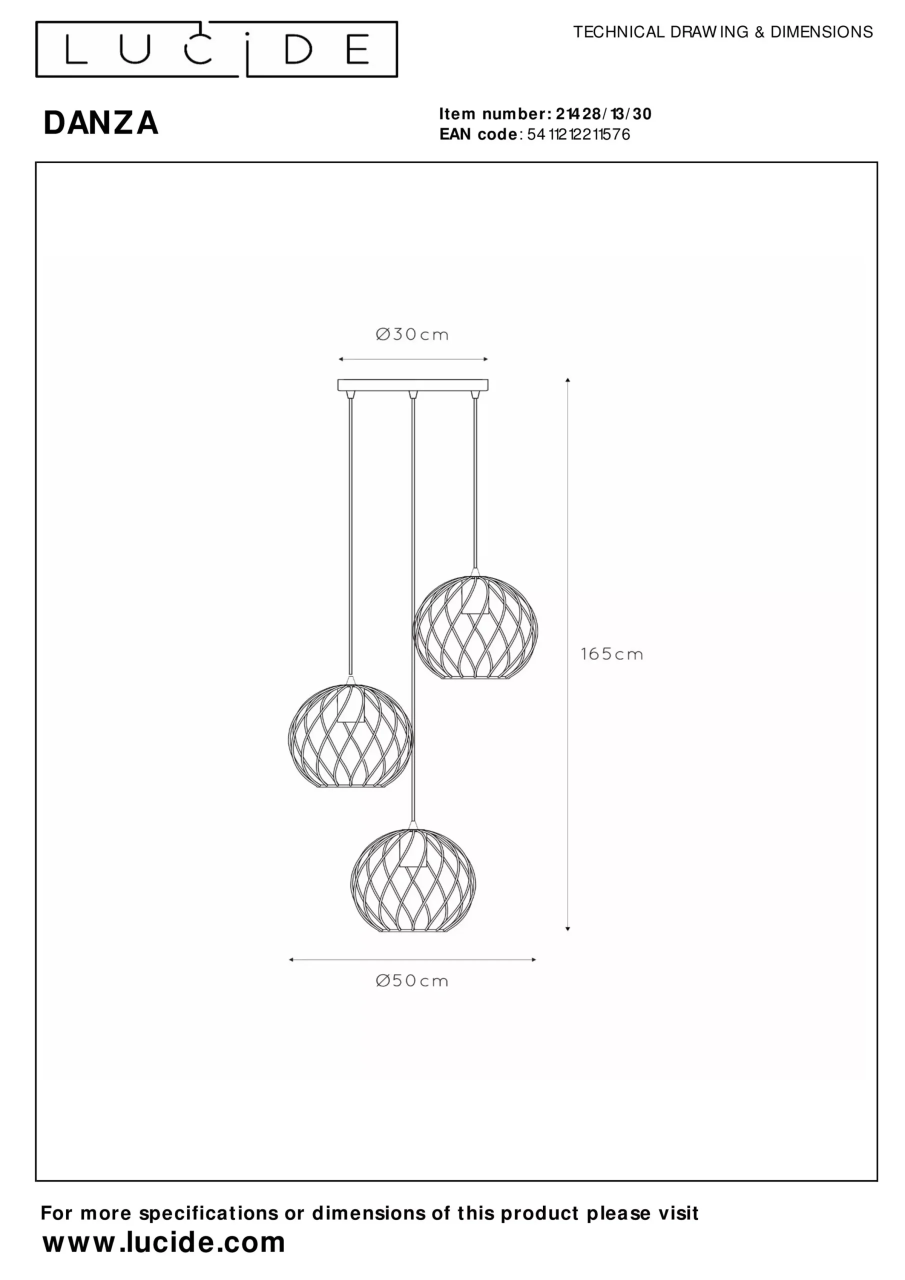 DANZA - Hanglamp - Ø 50 cm - 3xE27 - Zwart*Lucide Flash Sale