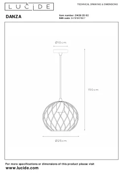DANZA - Hanglamp - Ø 25 cm - 1xE27 - Mat Goud / Messing*Lucide Flash Sale