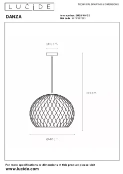 DANZA - Hanglamp - Ø 40 cm - 1xE27 - Mat Goud / Messing*Lucide Hot