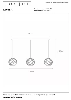 DANZA - Hanglamp - 3xE27 - Mat Goud / Messing*Lucide Best