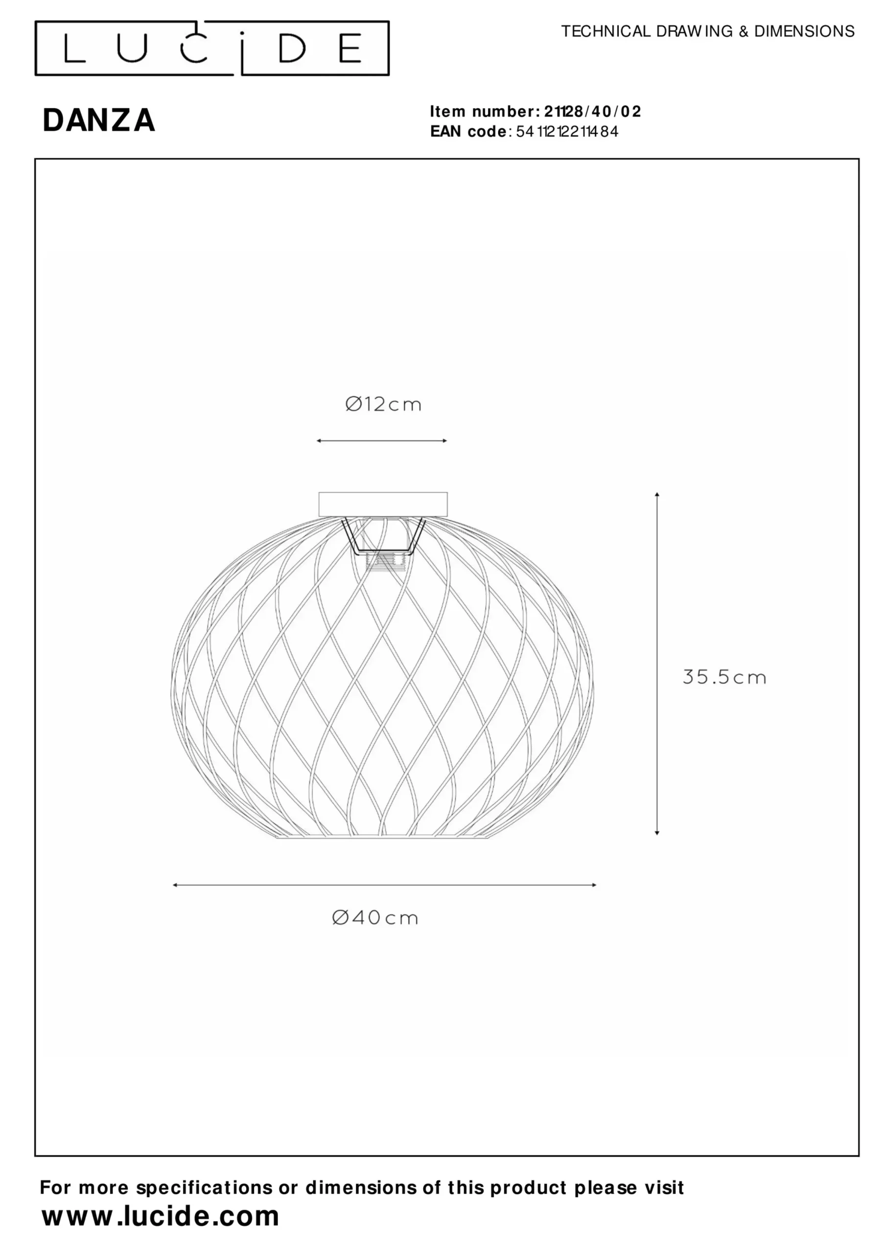 DANZA - Plafonnière - Ø 40 cm - 1xE27 - Mat Goud / Messing*Lucide Store