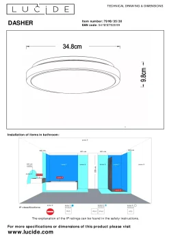 DASHER - Plafonnière Badkamer - Ø 34,8 cm - LED - 1x18W 2700K - IP44 - Beweging & dag/nacht sensor - Zwart*Lucide Store