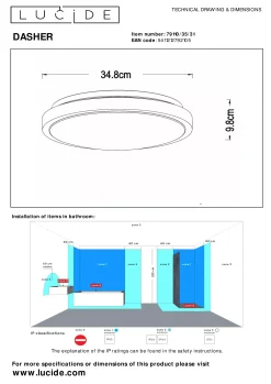 DASHER - Plafonnière Badkamer - Ø 34,8 cm - LED - 1x18W 2700K - IP44 - Beweging & dag/nacht sensor - Wit*Lucide Cheap