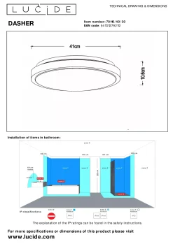 DASHER - Plafonnière Badkamer - Ø 41 cm - LED - 1x24W 2700K - IP44 - Beweging & dag/nacht sensor - Zwart*Lucide Discount