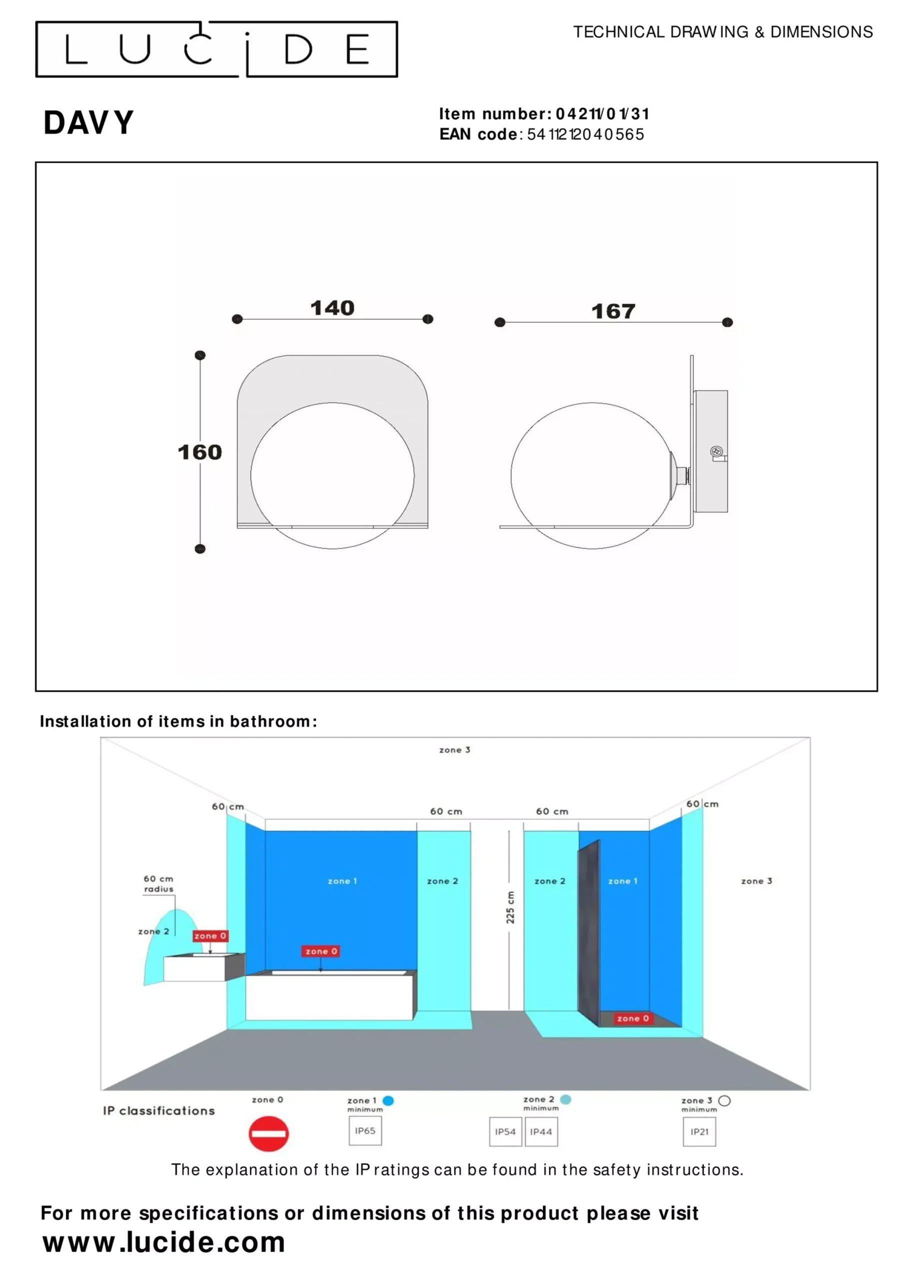 DAVY - Wandlamp Badkamer - 1xG9 - IP44 - Wit*Lucide Shop