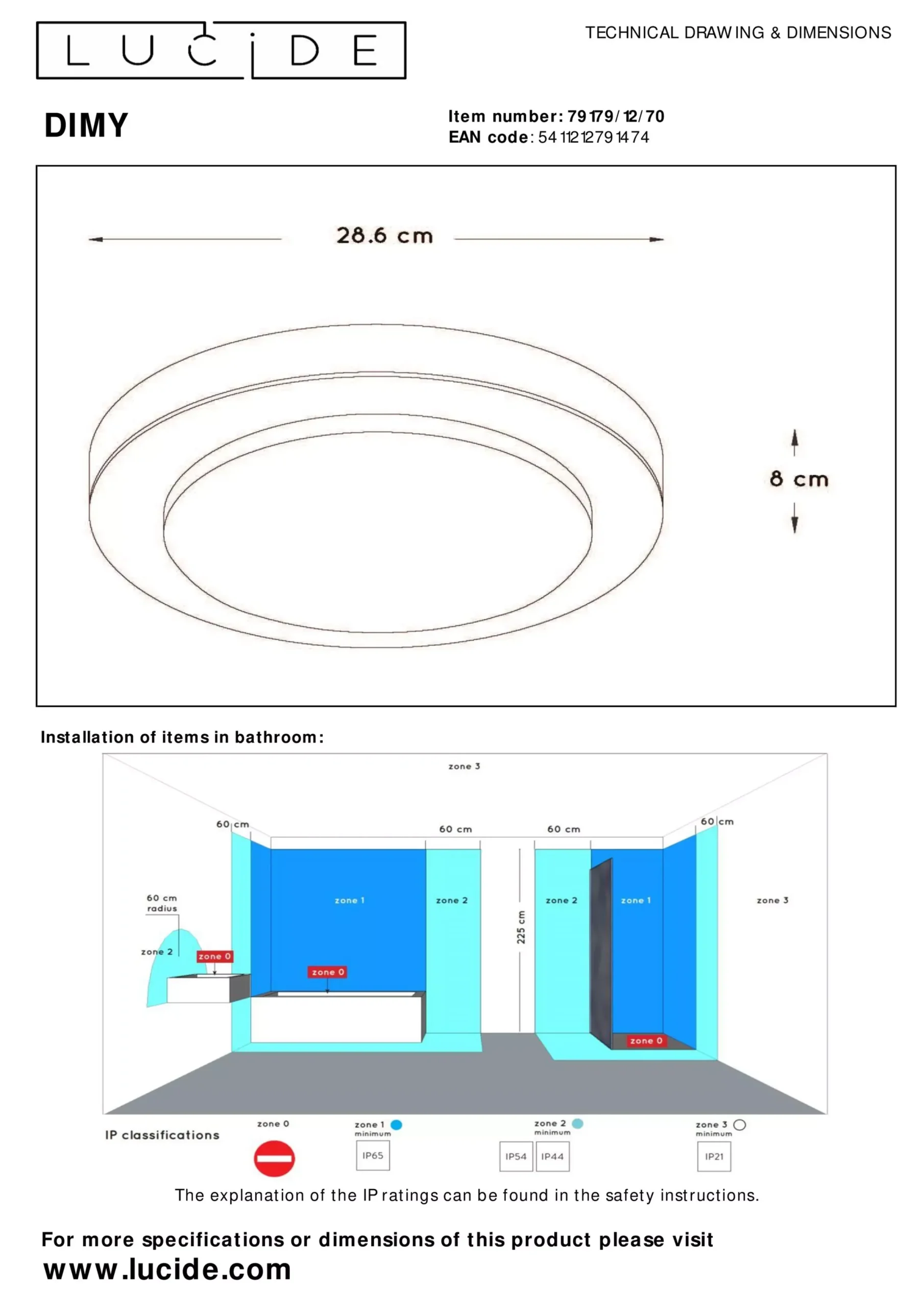 DIMY - Plafonnière Badkamer - Ø 28,6 cm - LED 3 StepDim - 1x12W 3000K - IP21 - Naturel*Lucide Store