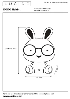 DODO RABBIT - Tafellamp Kinderkamer - LED 3 StepDim - 1x3W 4000K - Roze*Lucide Sale
