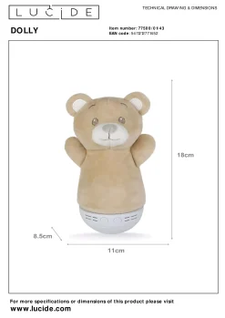 DOLLY - Tafellamp Kinderkamer - Batterijen - LED - 1x3W 2700K - Met muziekfunctie - Bruin*Lucide New