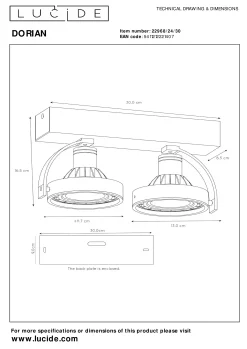 DORIAN - Plafondspot - LED Dim to warm - GU10 (ES111) - 2x12W 2200K/3000K - Zwart*Lucide Cheap