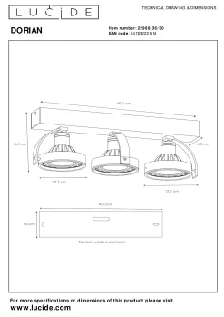 DORIAN - Plafondspot - LED Dim to warm - GU10 (ES111) - 3x12W 2200K/3000K - Zwart*Lucide Flash Sale