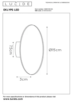EKLYPS LED - Wandlamp - Ø 15 cm - LED - 1x7W 3000K - Mat Goud / Messing*Lucide Store