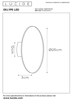 EKLYPS LED - Wandlamp - Ø 25 cm - LED - 1x9W 3000K - Zwart*Lucide Flash Sale