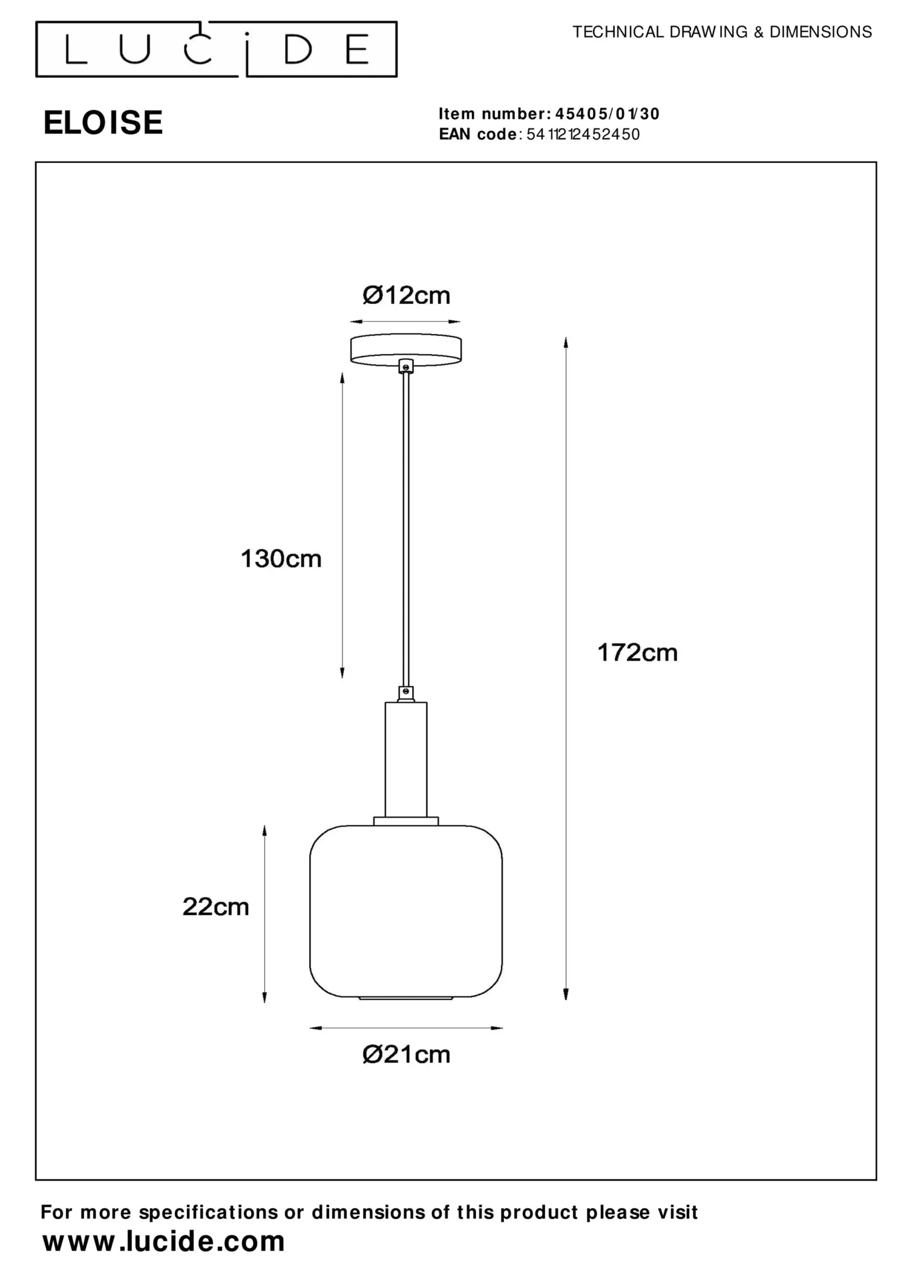 ELOISE - Hanglamp - Ø 21 cm - 1xE27 - Zwart*Lucide Clearance