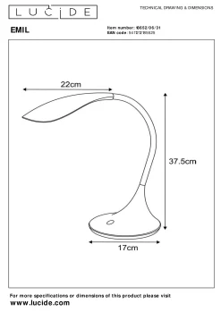 EMIL - Bureaulamp - LED Dimb. - 1x4,5W 3000K - Wit*Lucide Discount