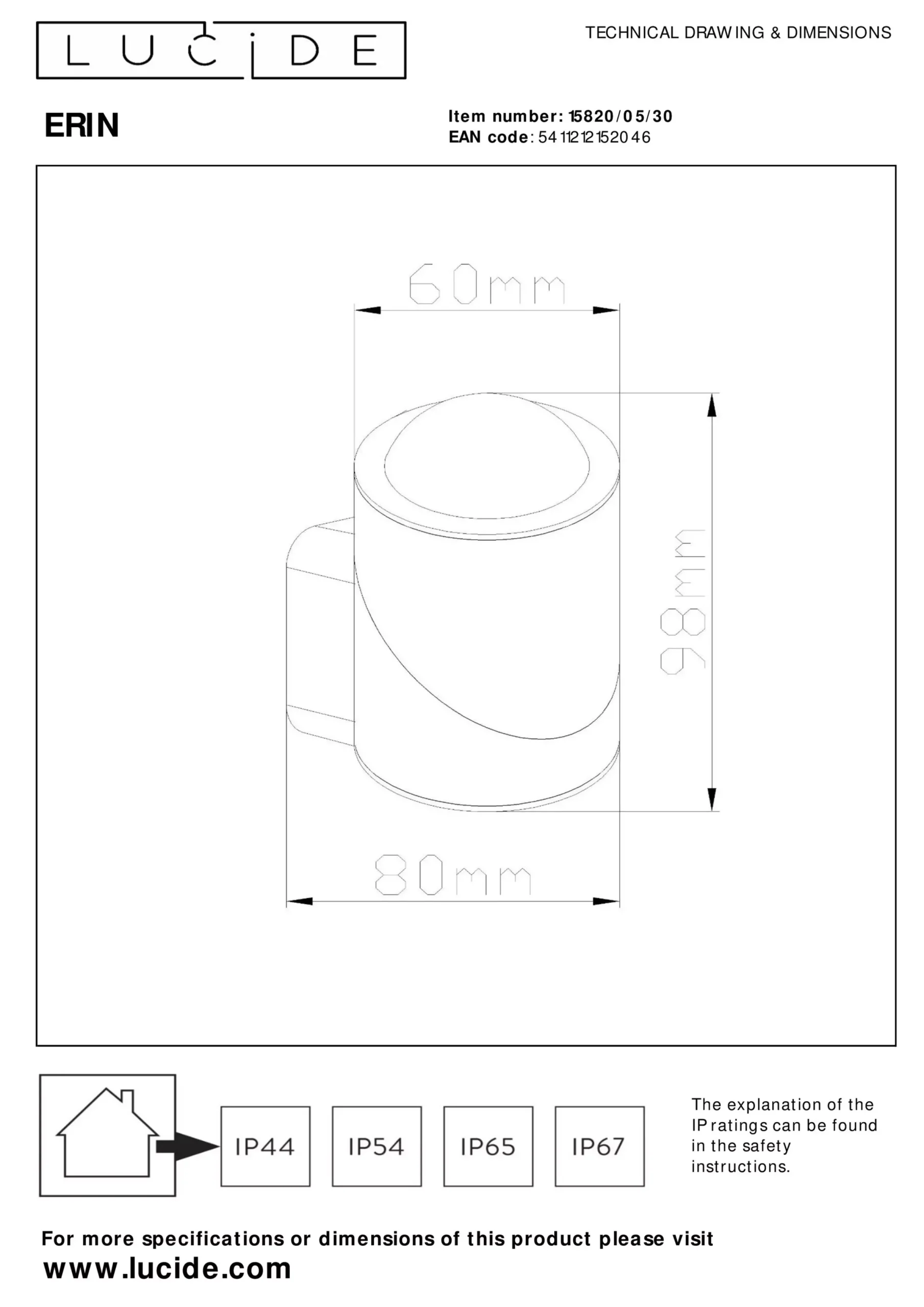 ERIN - Wandspot / Wandlamp Binnen/Buiten - LED - 1x5W 2700K - IP65 - Zwart*Lucide Best