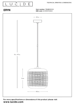 ERYN - Hanglamp - Ø 20 cm - 1xE27 - Chroom*Lucide Hot