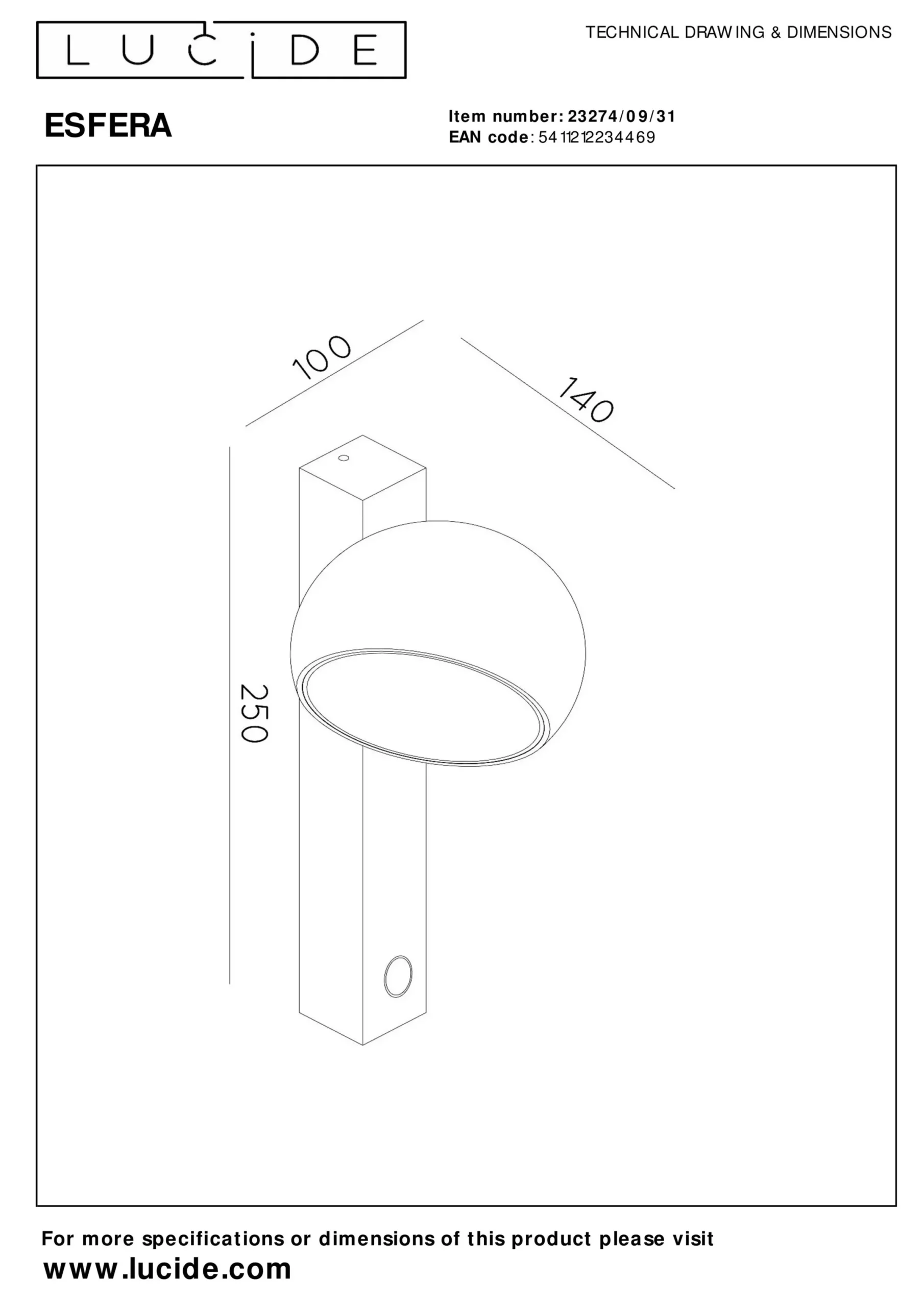 ESFERA - Wandlamp - LED Dimb. - 1x9W 2700K - Wit*Lucide Online