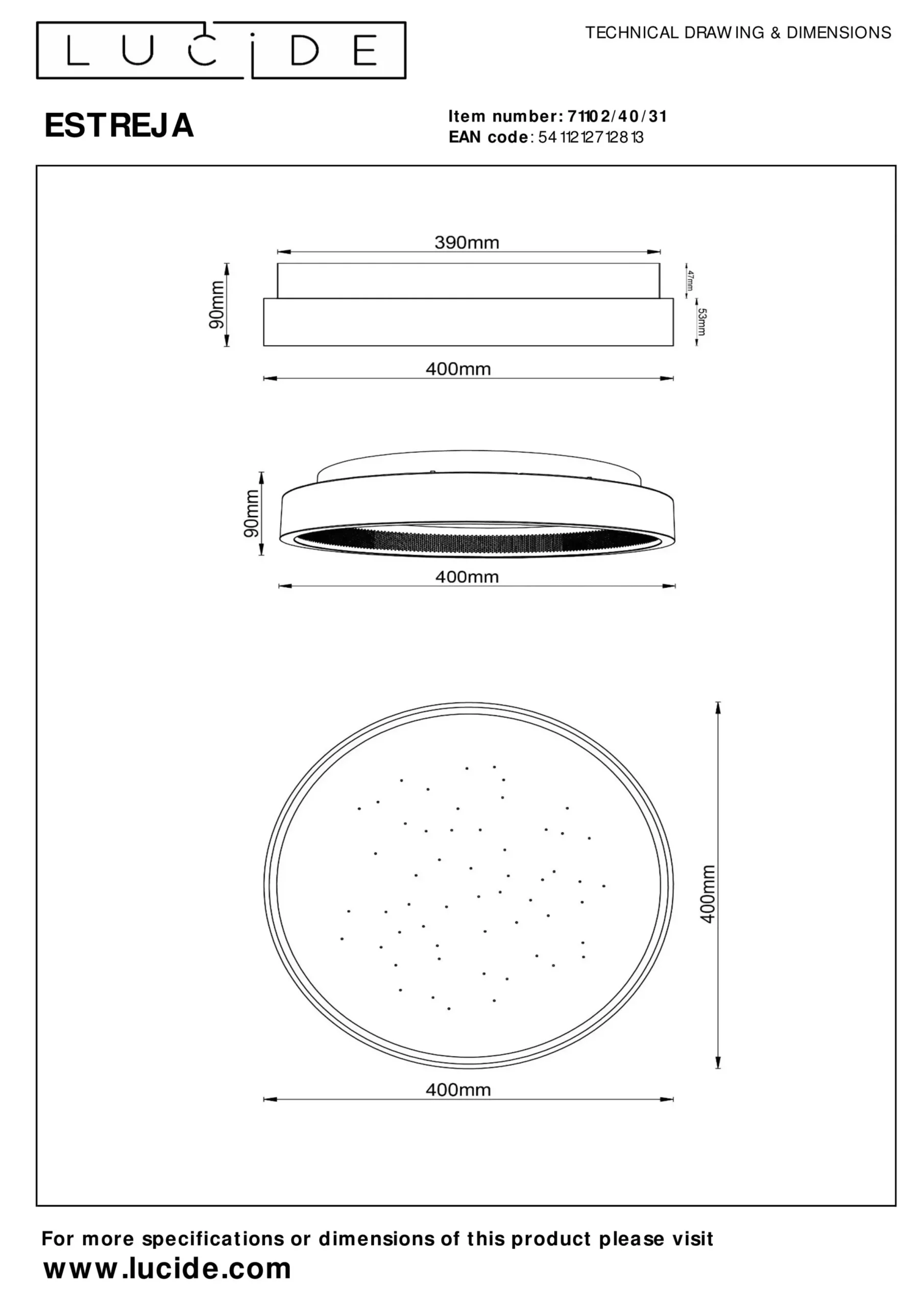 ESTREJA - Plafonnière - Ø 40 cm - LED Dimb. - CCT - 2500K/3000K - Wit*Lucide Hot