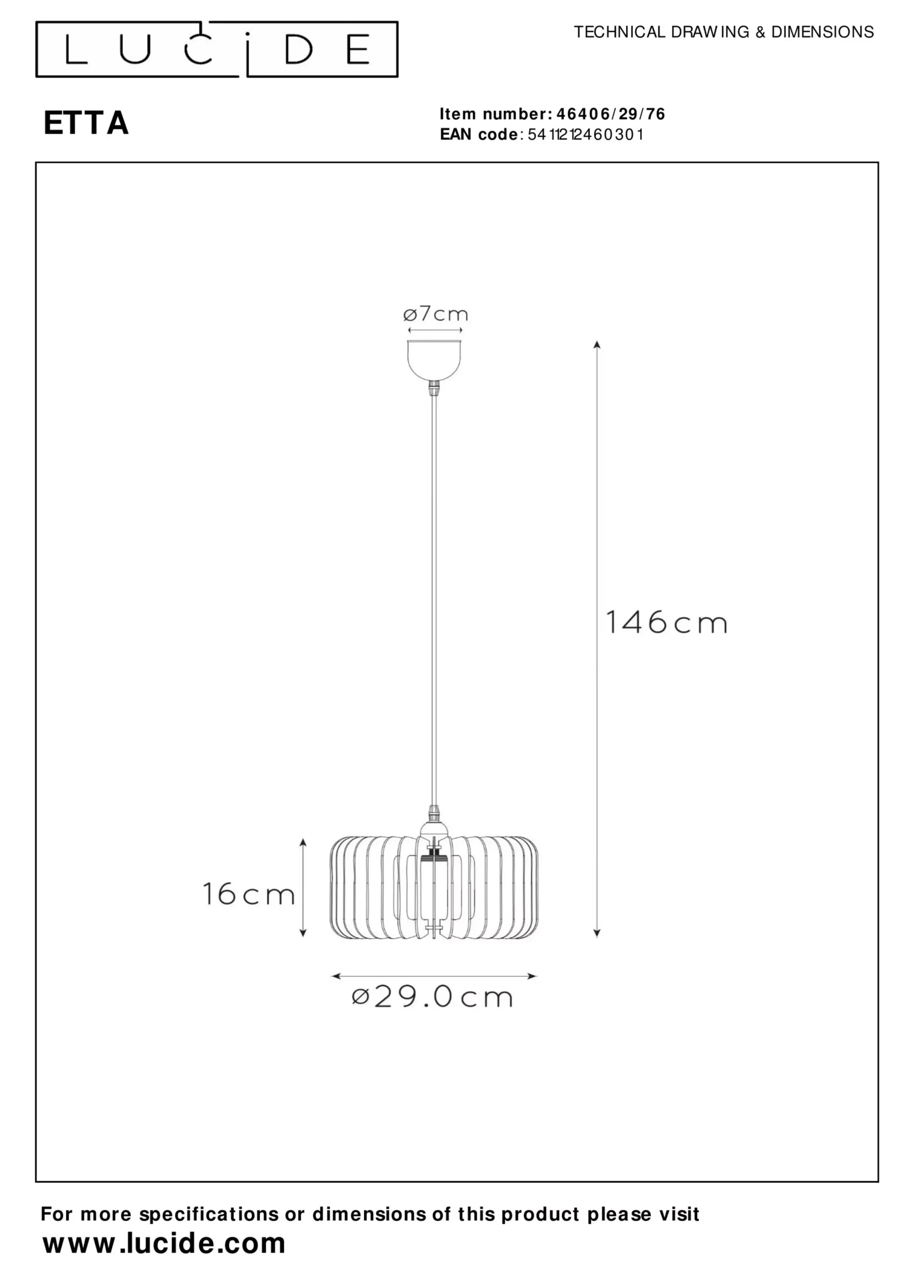 ETTA - Hanglamp - Ø 29 cm - 1xE27 - Naturel*Lucide Hot