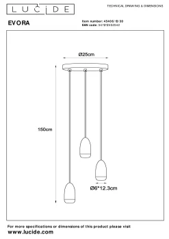 EVORA - Hanglamp - Ø 25 cm - 3xGU10 - Zwart*Lucide Best