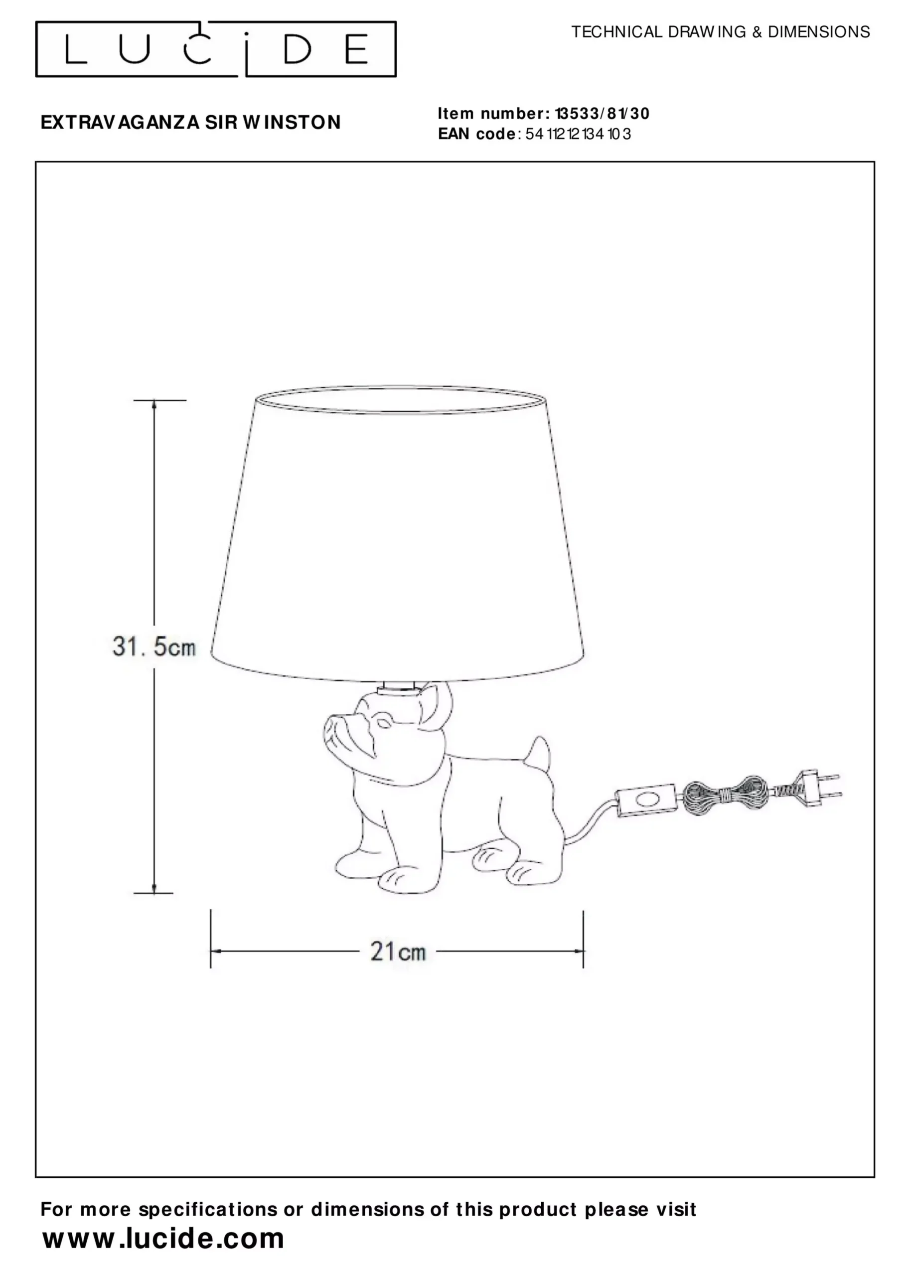 EXTRAVAGANZA SIR WINSTON - Tafellamp - 1xE14 - Zwart*Lucide Hot
