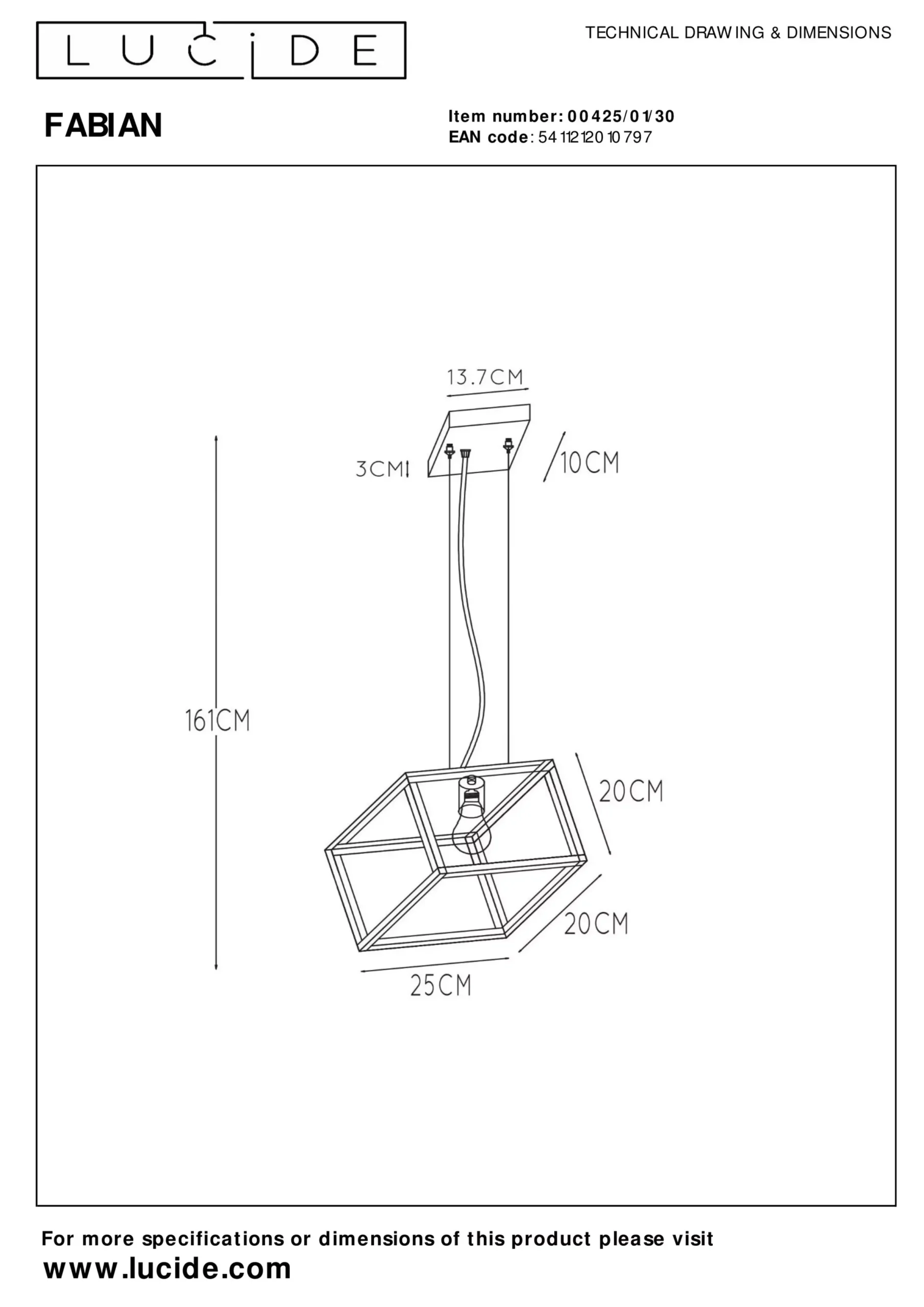 FABIAN - Hanglamp - 1xE27 - Zwart*Lucide Store