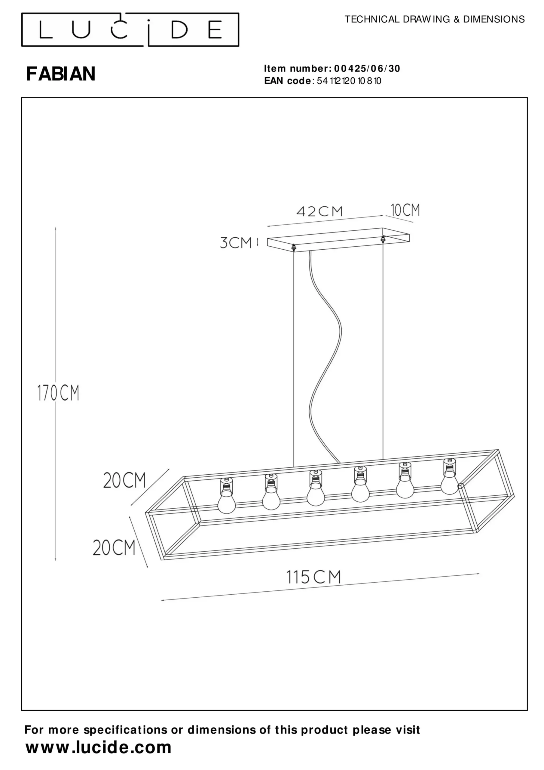 FABIAN - Hanglamp - 6xE27 - Zwart*Lucide Fashion