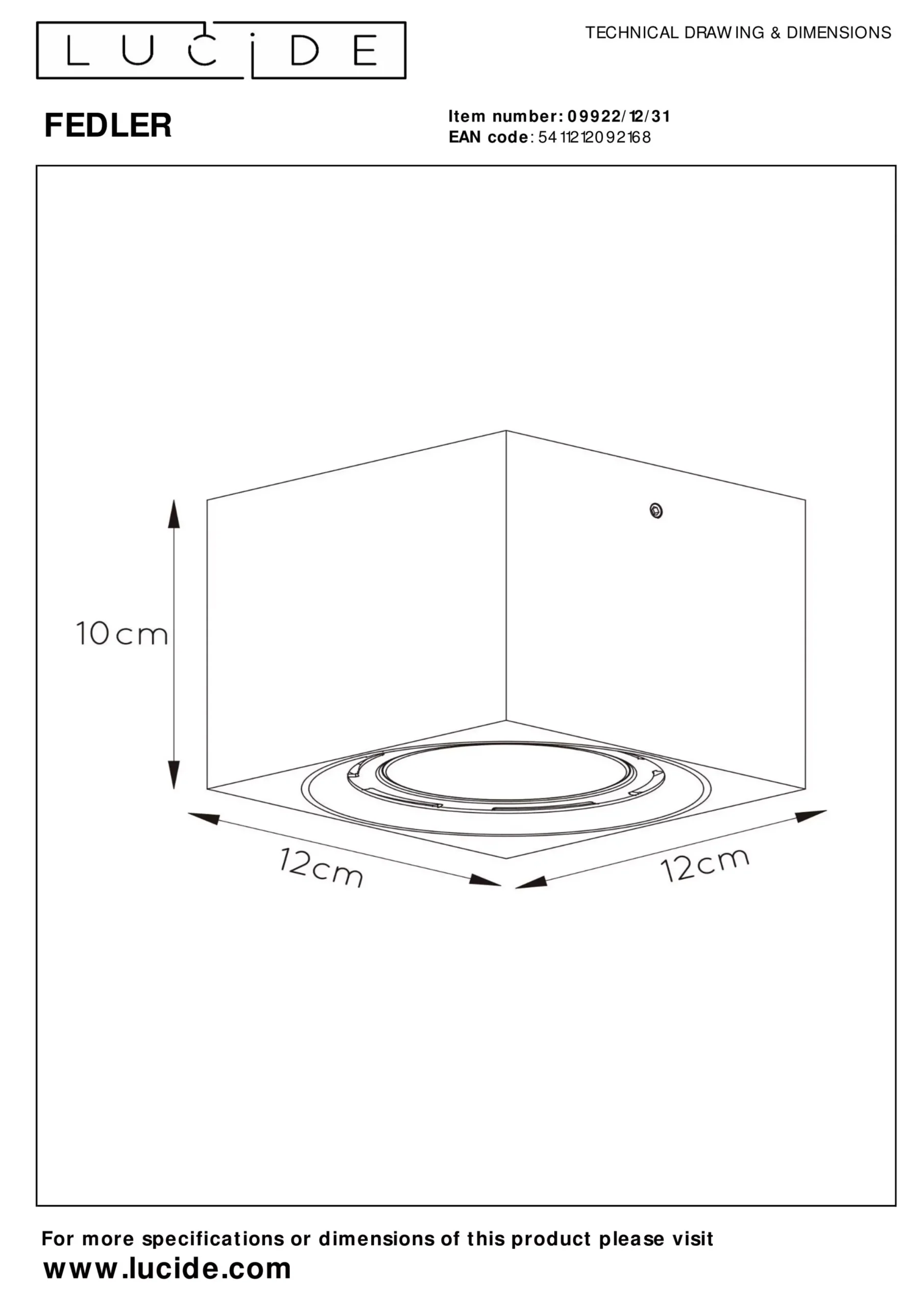 FEDLER - Plafondspot - LED Dim to warm - GU10 (ES111) - 1x12W 2200K/3000K - Wit*Lucide Hot