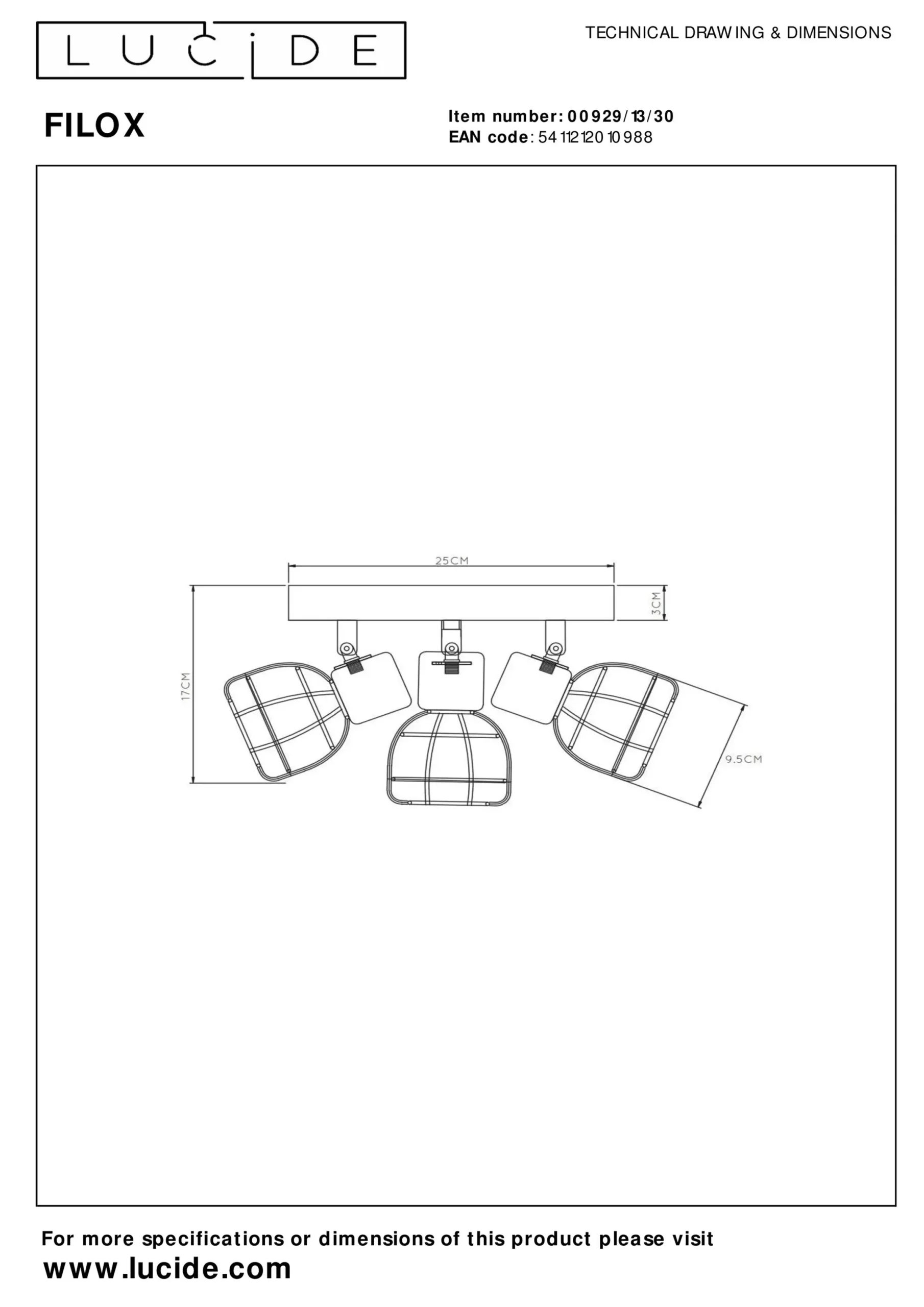 FILOX - Plafondspot - Ø 25 cm - 3xE14 - Zwart*Lucide Best