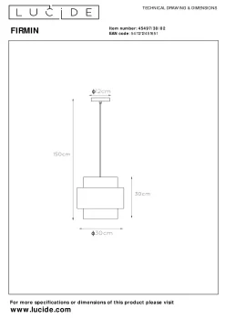 FIRMIN - Hanglamp - Ø 30 cm - 1xE27 - Mat Goud / Messing*Lucide Best