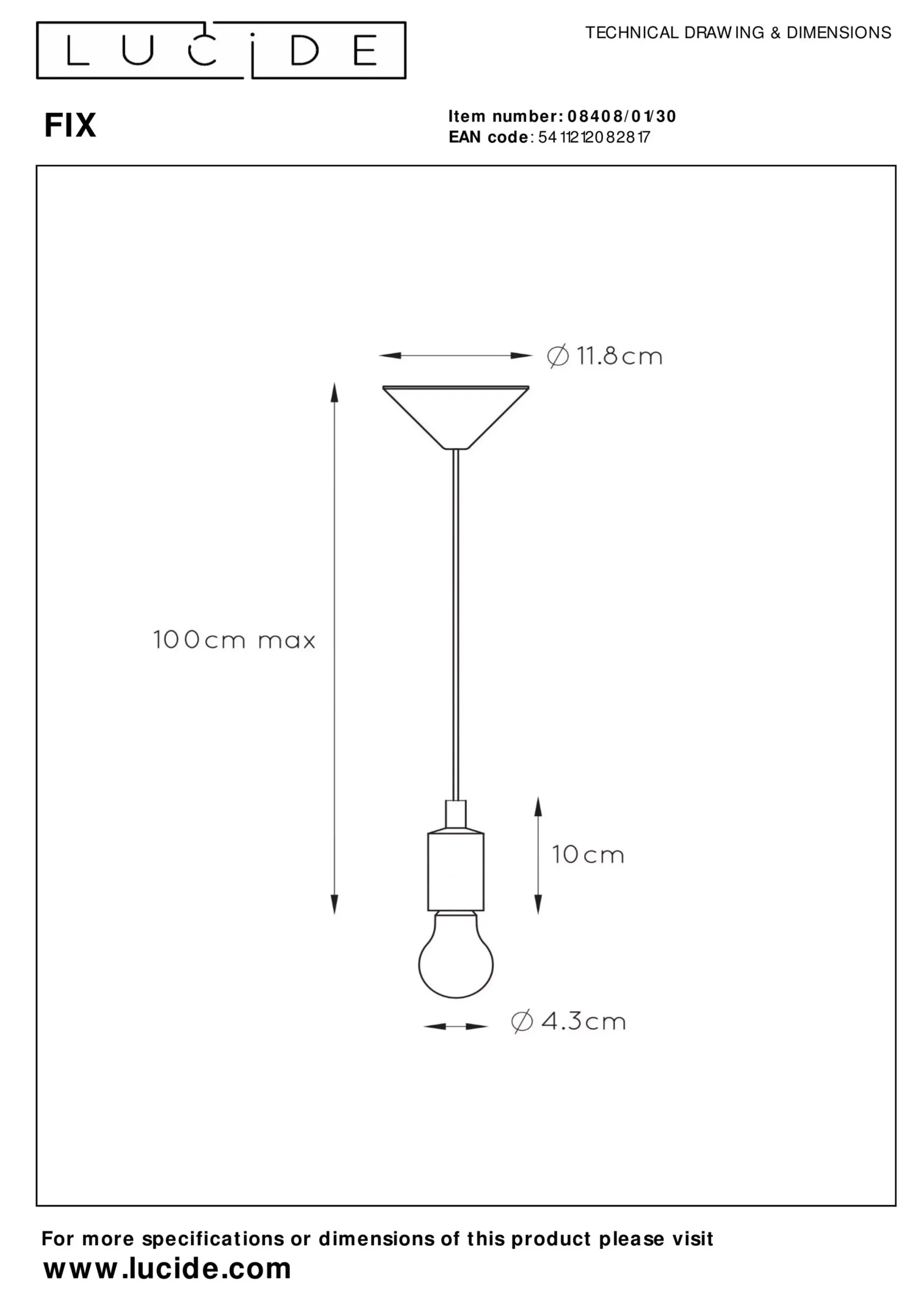 FIX - Hanglamp - Ø 10 cm - 1xE27 - Zwart*Lucide Shop