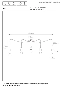 FIX - Hanglamp - 5xE27 - Zwart*Lucide Clearance