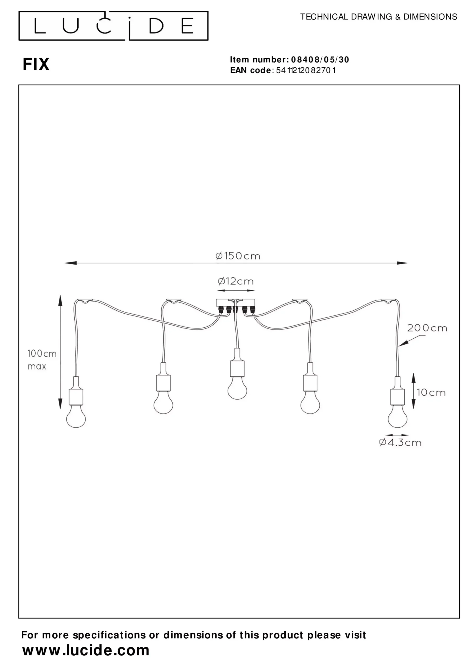 FIX - Hanglamp - 5xE27 - Zwart*Lucide Clearance
