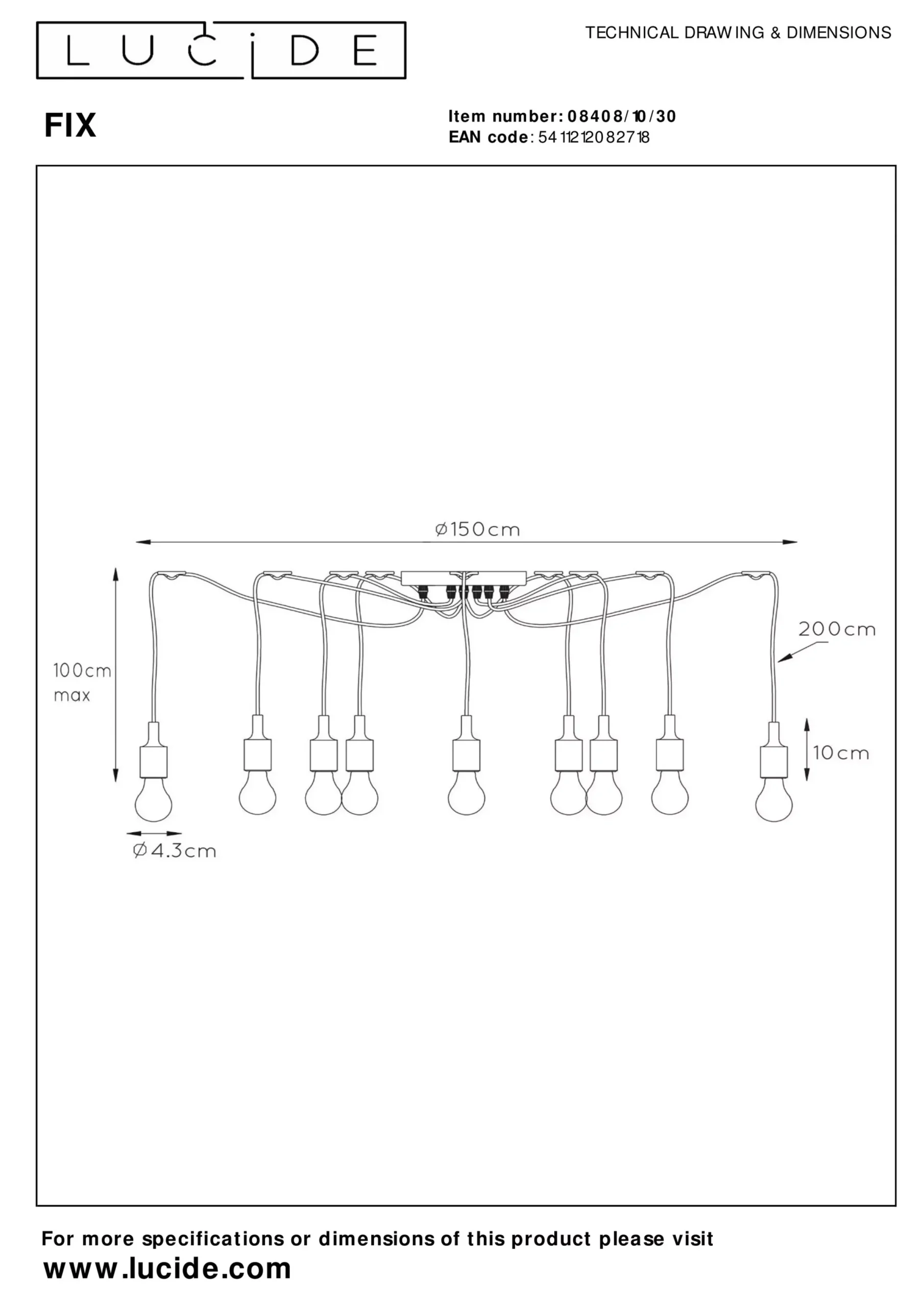 FIX - Hanglamp - 10xE27 - Zwart*Lucide Sale
