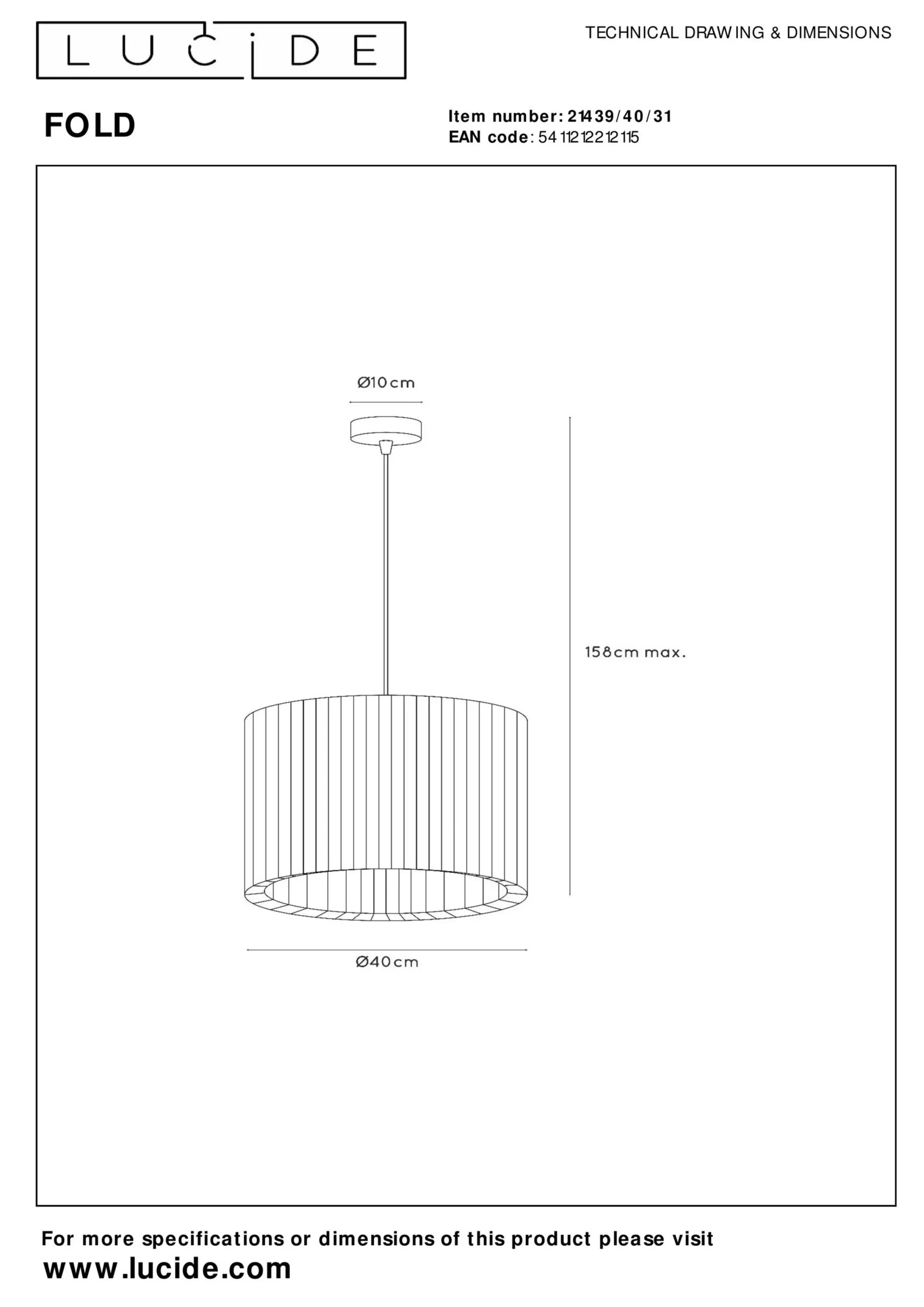 FOLD - Hanglamp - Ø 40 cm - 1xE27 - Wit*Lucide Cheap
