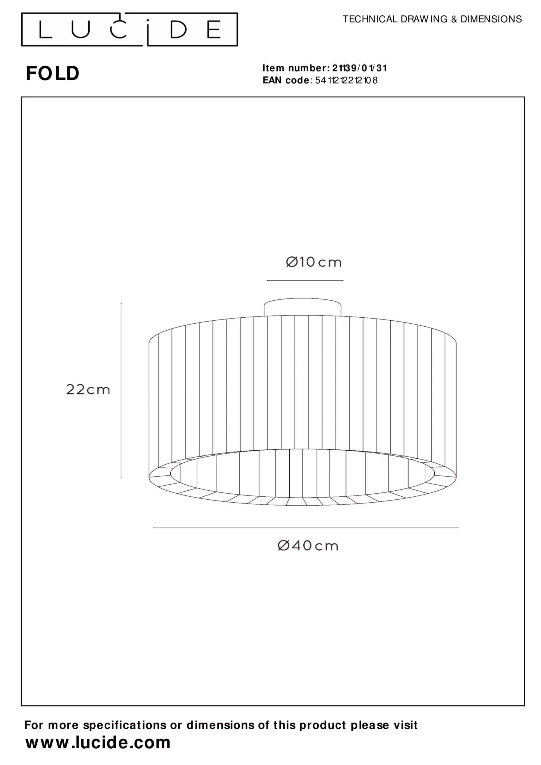 FOLD - Plafonnière - Ø 40 cm - 1xE27 - Wit*Lucide Cheap