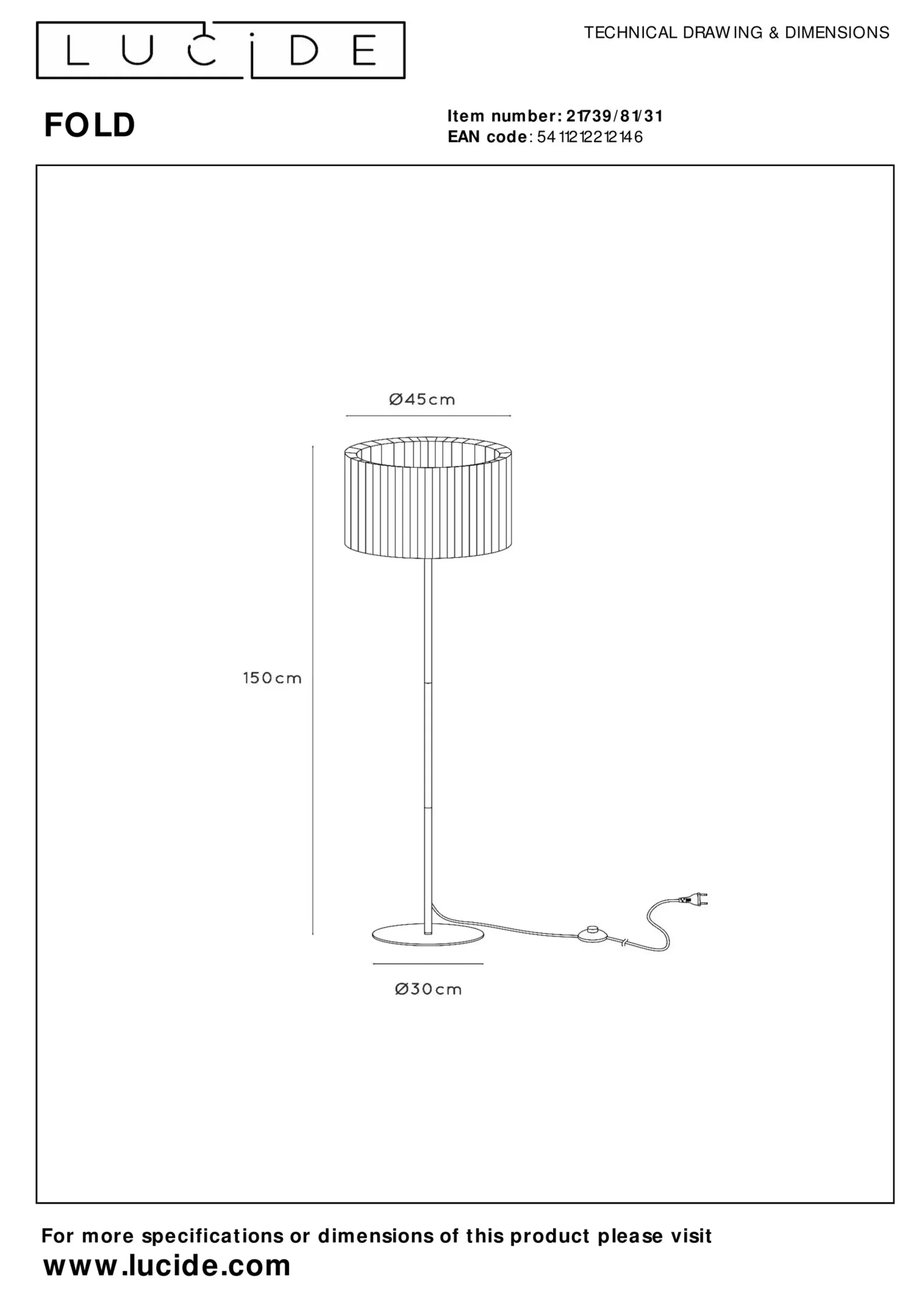 FOLD - Vloerlamp - Ø 45 cm - 1xE27 - Wit*Lucide Flash Sale