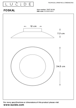 FOSKAL - Plafonnière - Ø 34,5 cm - LED - 1x12W 2700K - Zwart*Lucide Outlet