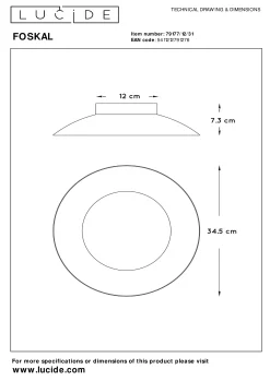 FOSKAL - Plafonnière - Ø 34,5 cm - LED - 1x12W 2700K - Wit*Lucide Flash Sale